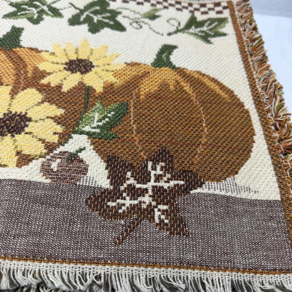 Woven Tapestry Thanksgiving Placemats Pumpkins Sunflowers Fall Harvest Set of 10